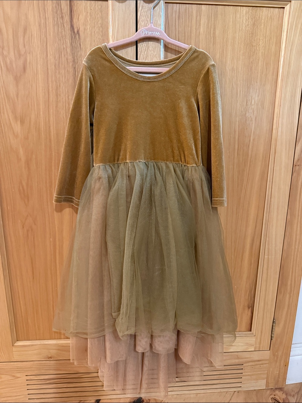 Girls' Velvet & Tulle Dress in gold high low - Elegant Party Dress